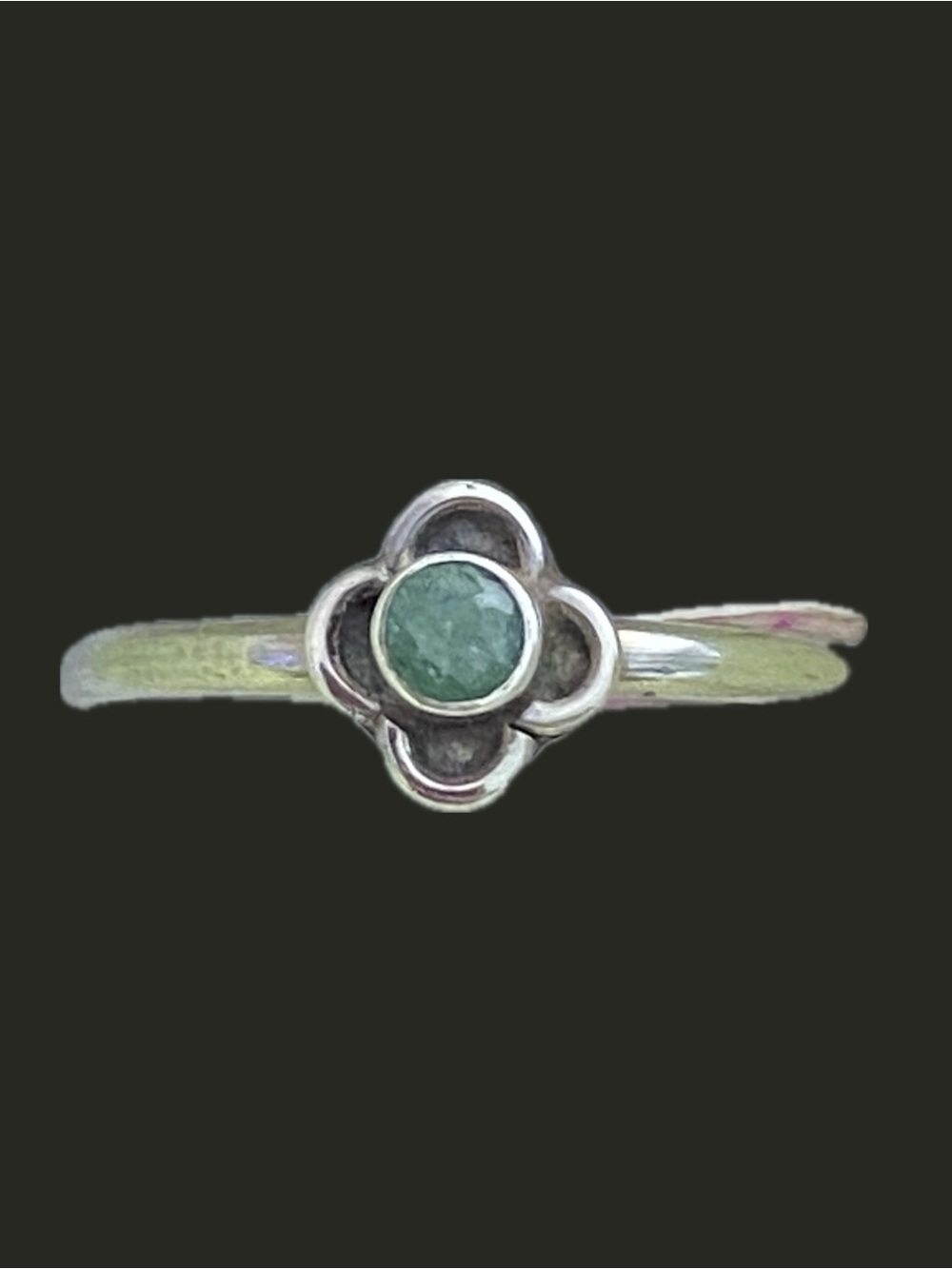 VTG NWT 925 Sterling Silver Emerald Quatrefoil Flower Ring Size 6, 7